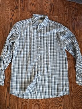 Ben Sherman Men's Blue and White Plaid Dress Shirt